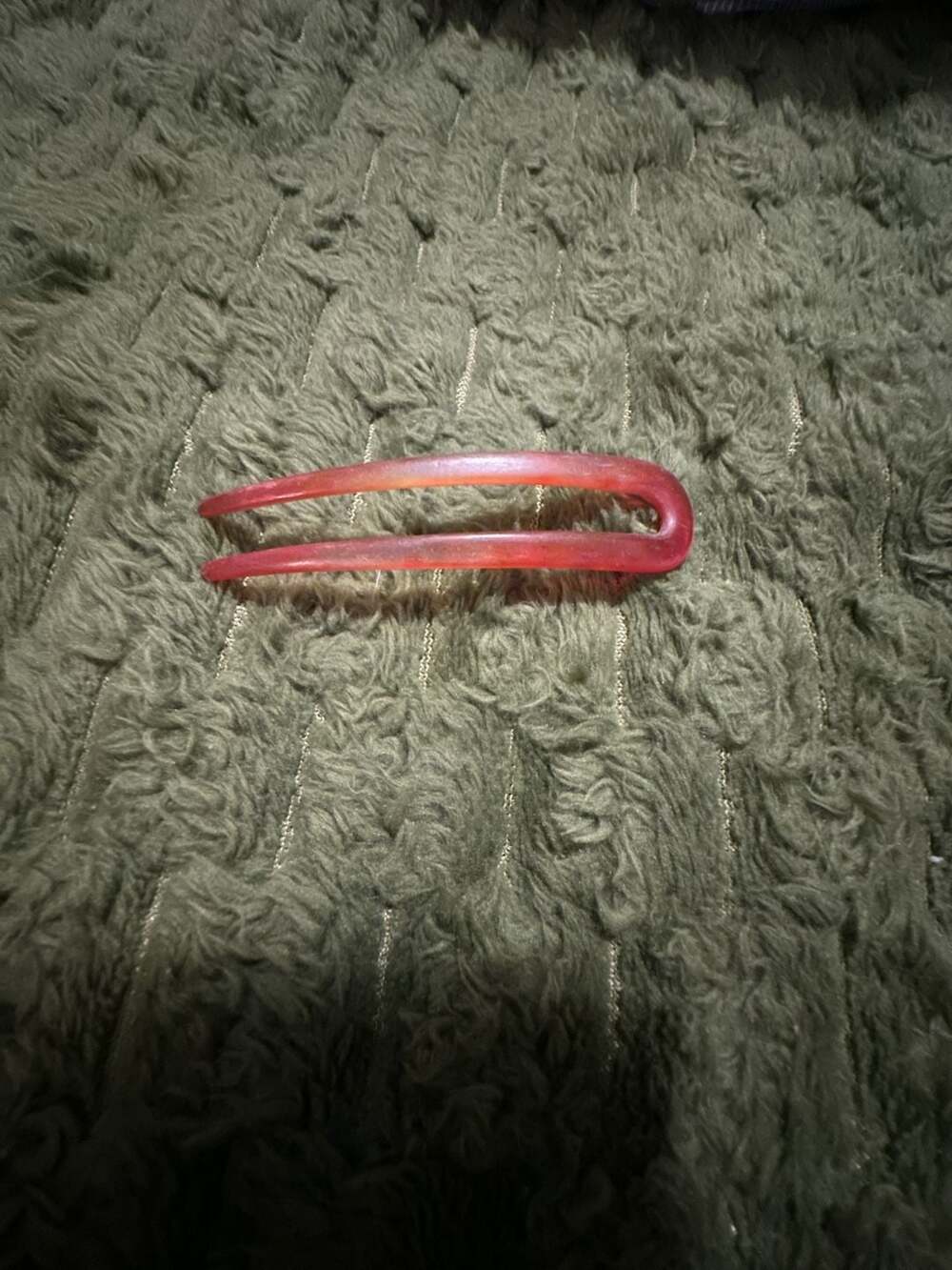 Vintage Translucent Cherry Red Lucite U-Shaped Hair Fork